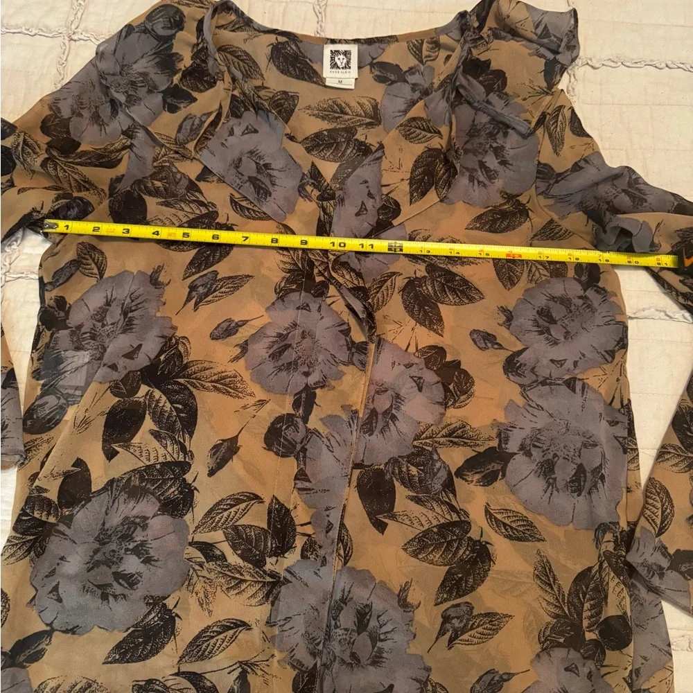 Anne Klein Floral Sheer Blouse - Brown and Gray - Picture 5 of 9